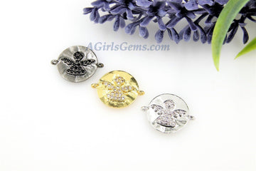 CZ Micro Pave Angel Wings Connector - Round Disc Guardian Angel Wings, 14 x 19 mm Gold/Silver/Black Bracelets/Necklace Links